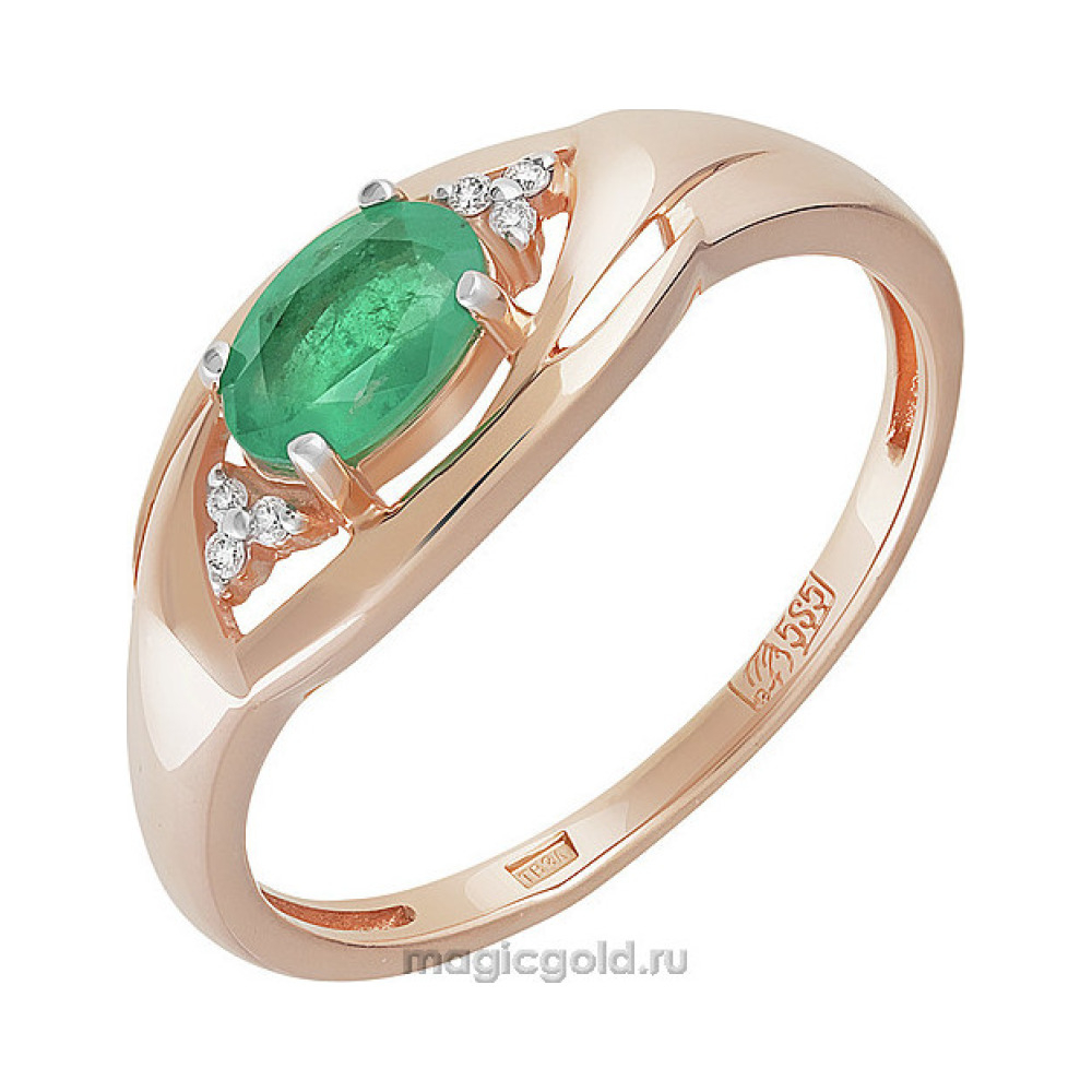 Золотое кольцо с бриллиантом и изумрудом № 158874