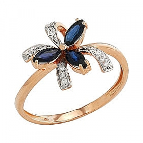 Золотое кольцо с бриллиантом и сапфиром № 80641