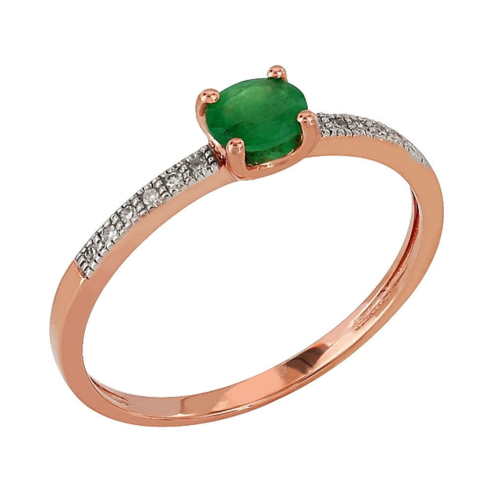 Золотое кольцо с бриллиантом и изумрудом № 84977