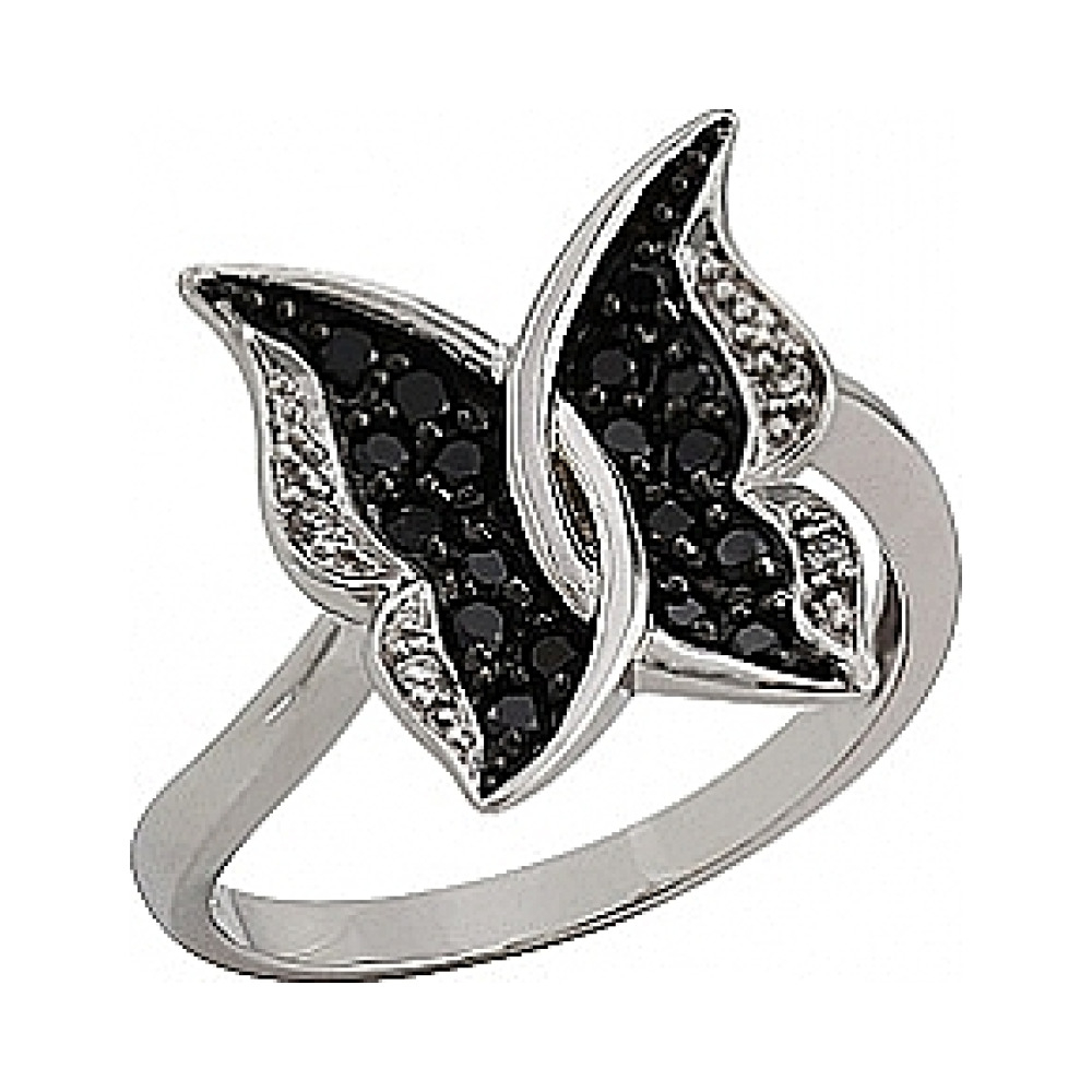 Золотое кольцо с чёрным и белым бриллиантами № 76333