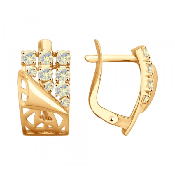 Золотые серьги с фианитом № 161635
