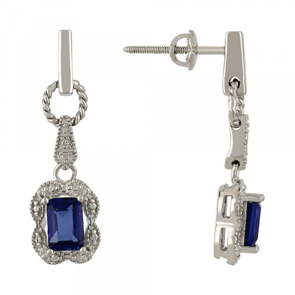 Серебряные серьги с имитац. корунда и фианитом № 107200