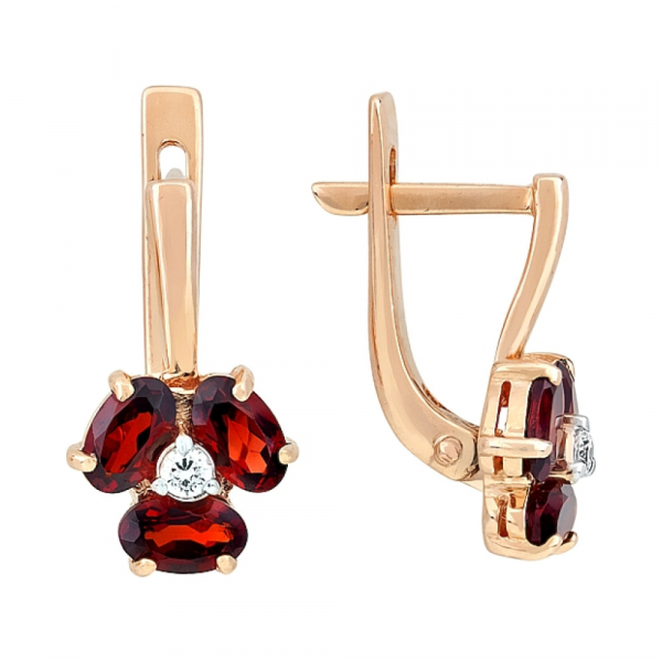 Золотые серьги с гранатом и фианитом № 115154