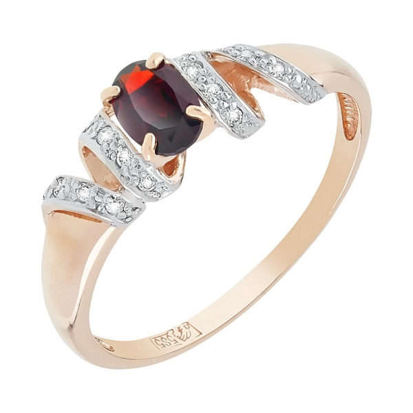 Золотое кольцо с гранатом и фианитом № 101289