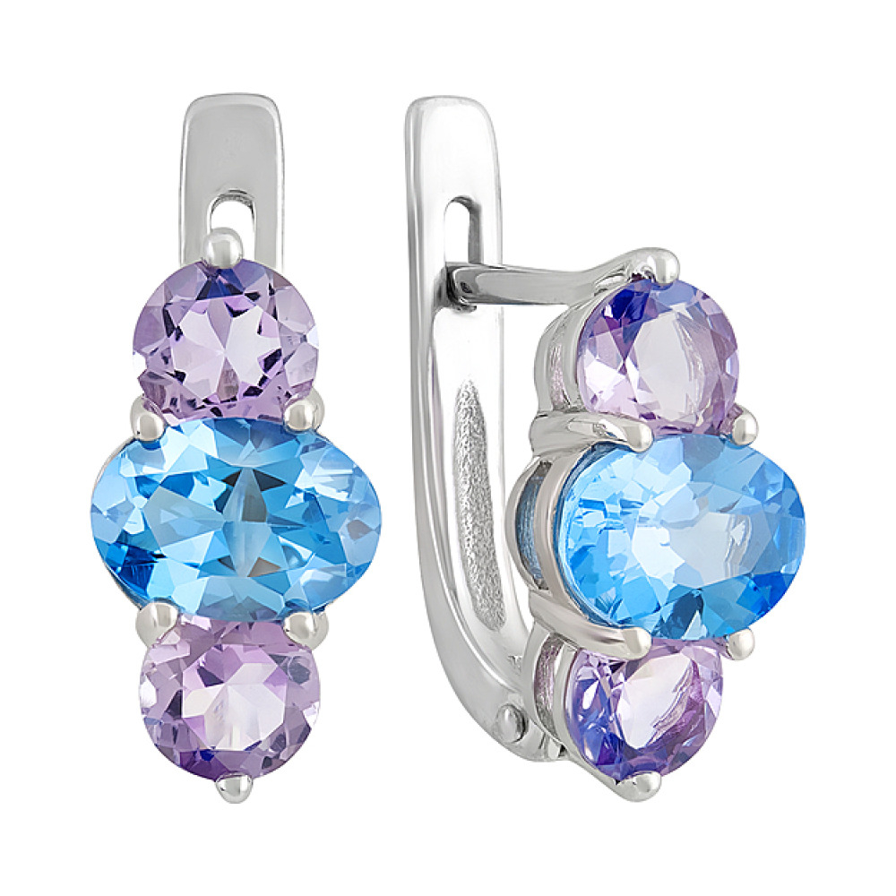 Серебряные серьги с полудрагоценными вставками № 131472