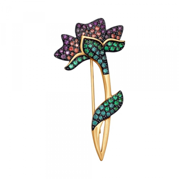 Золотая брошь с фианитом № 161665