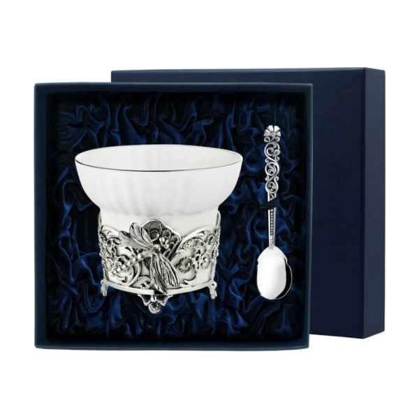 Набор чайная чашка Стрекоза : ложка, чашка из серебра 925 пробы