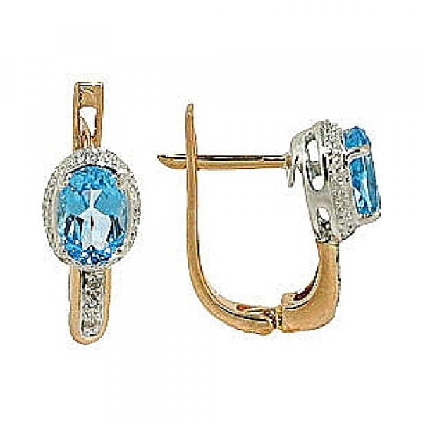 Золотые серьги с бриллиантом и топазом № 65355