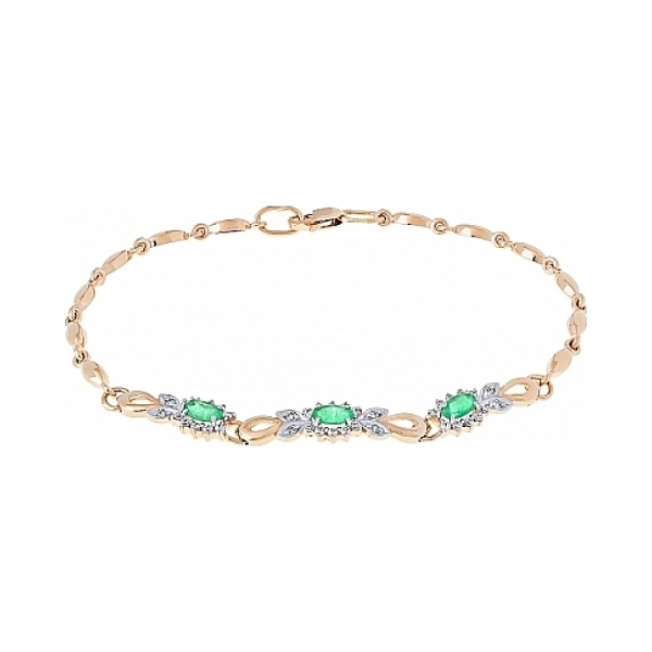 Золотой браслет с бриллиантом и изумрудом № 111627