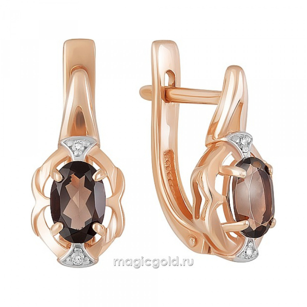 Золотые серьги с раухтопазом и фианитом № 159651