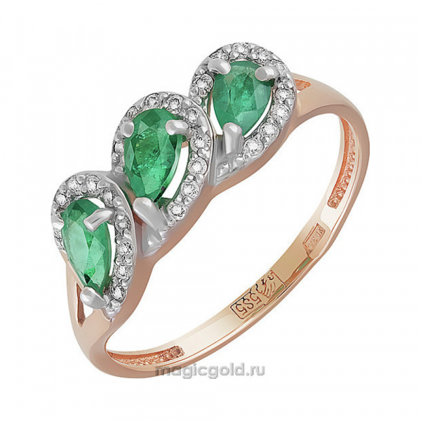 Золотое кольцо с бриллиантом и изумрудом № 162697