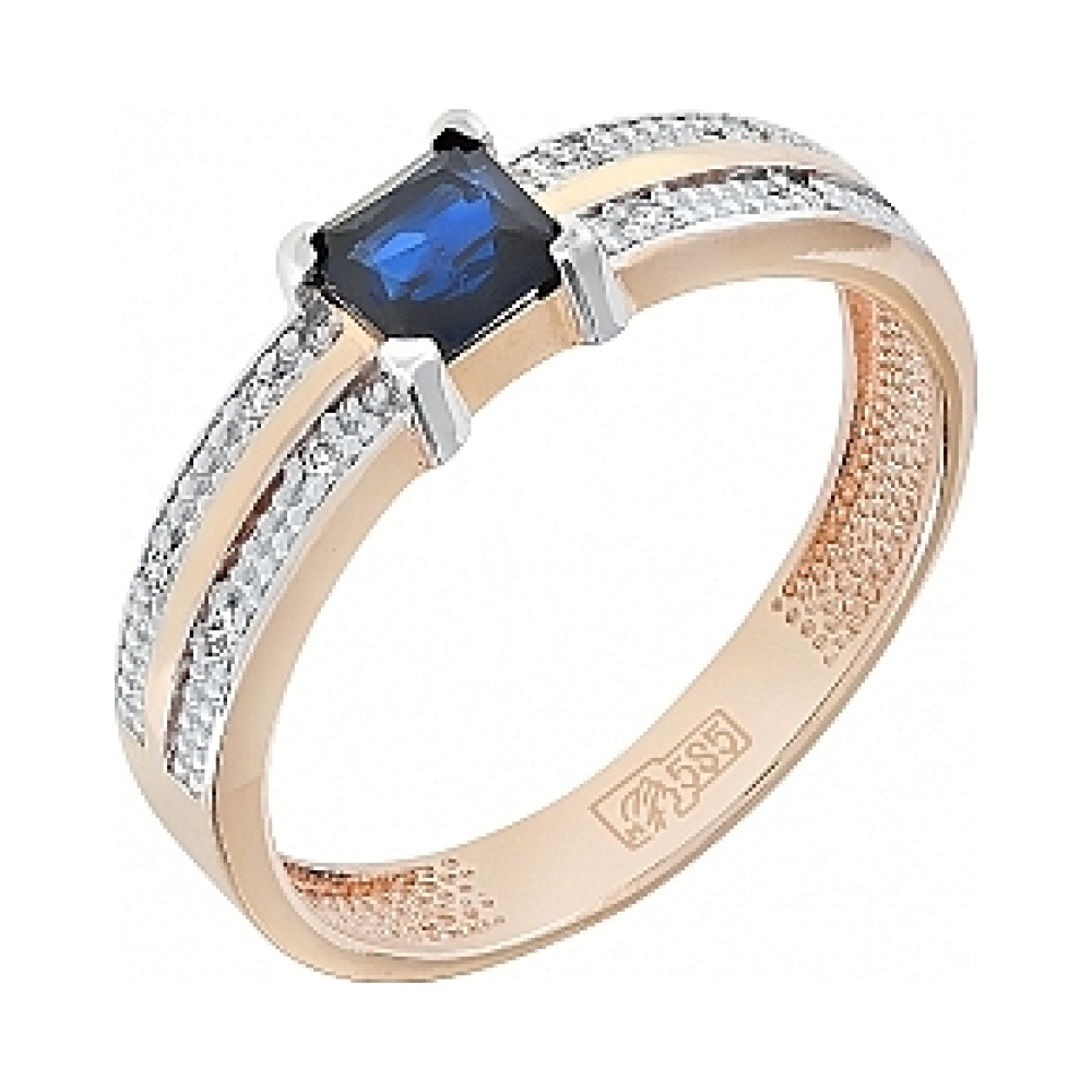 Золотое кольцо с бриллиантом и сапфиром № 77586