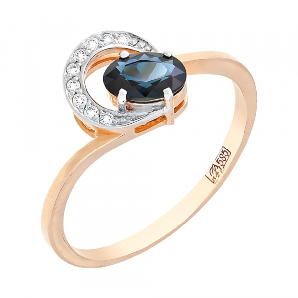 Золотое кольцо с сапфиром и фианитом № 77107