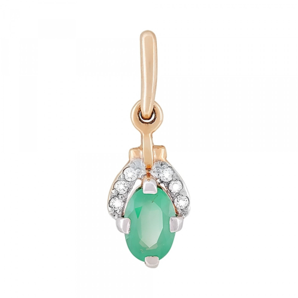 Золотая подвеска с бриллиантом и изумрудом № 96402