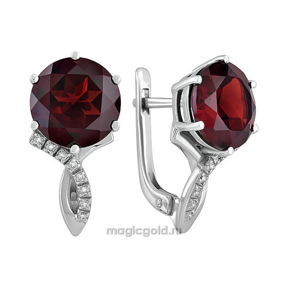 Серебряные серьги с гранатом и фианитом № 132775