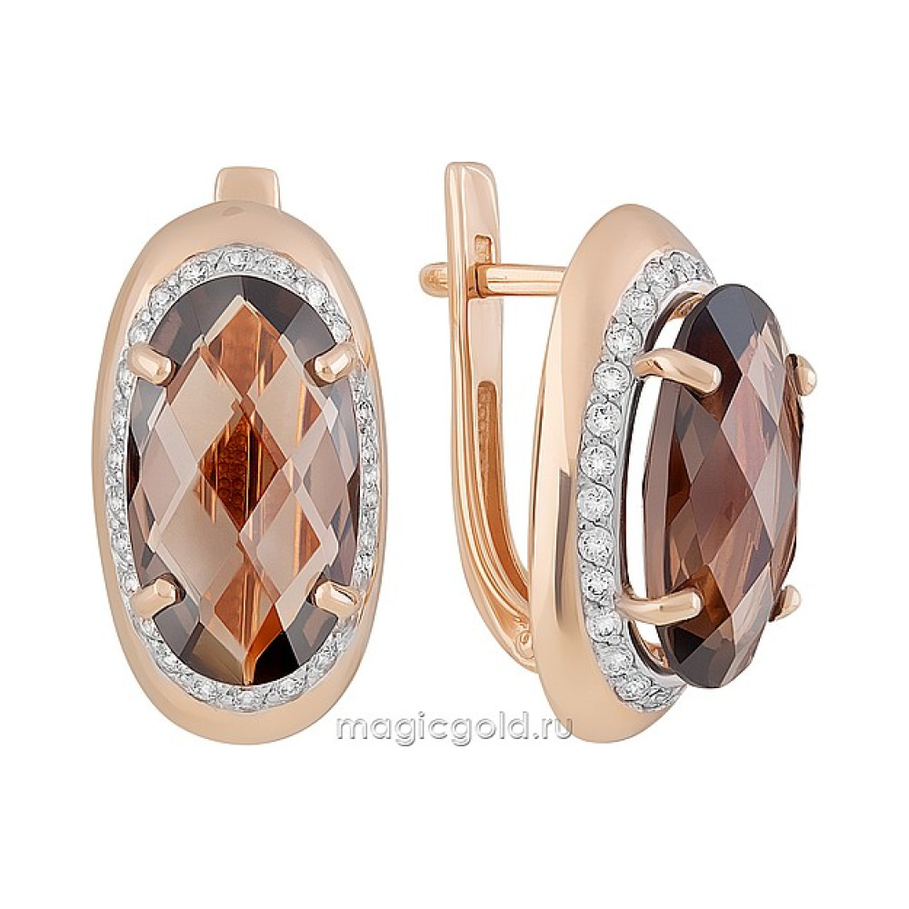 Золотые серьги с раухтопазом и фианитом № 162922