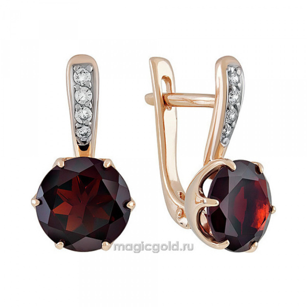Золотые серьги с гранатом и фианитом № 138865