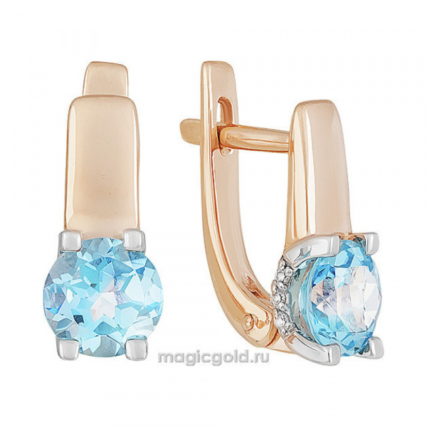 Золотые серьги с топазом и фианитом № 139236