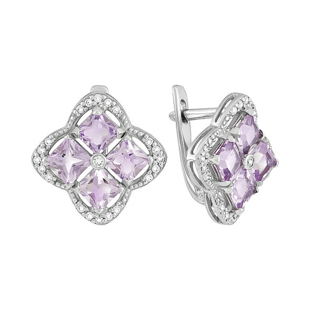 Серебряные серьги с аметистом и фианитом № 132076