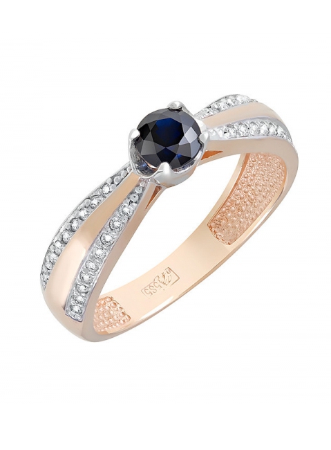 Золотое кольцо с бриллиантом и сапфиром № 121533