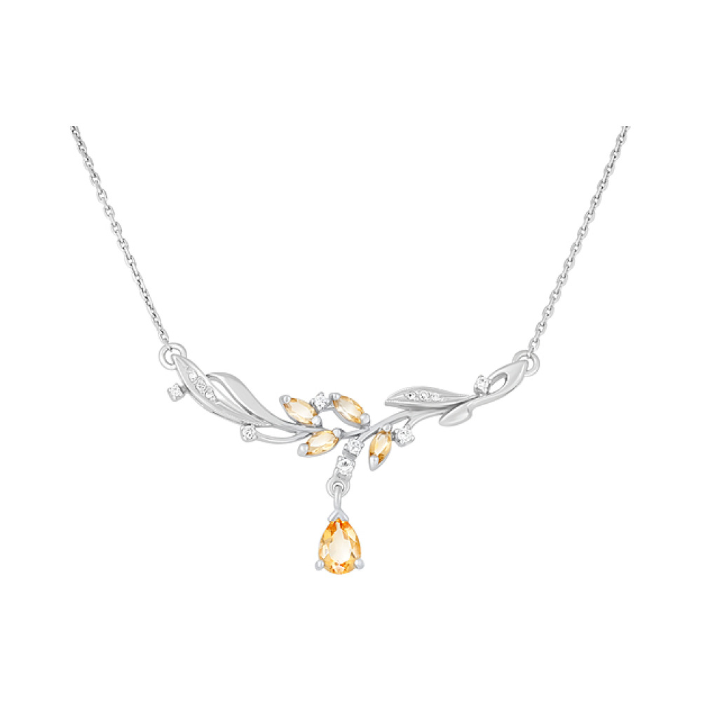 Серебряное колье с цитрином и фианитом № 123915