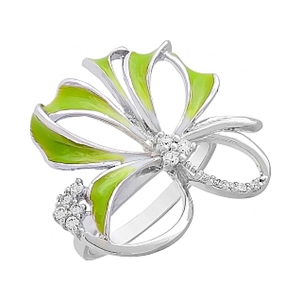 Серебряное кольцо с фианитом и эмалью № 114958