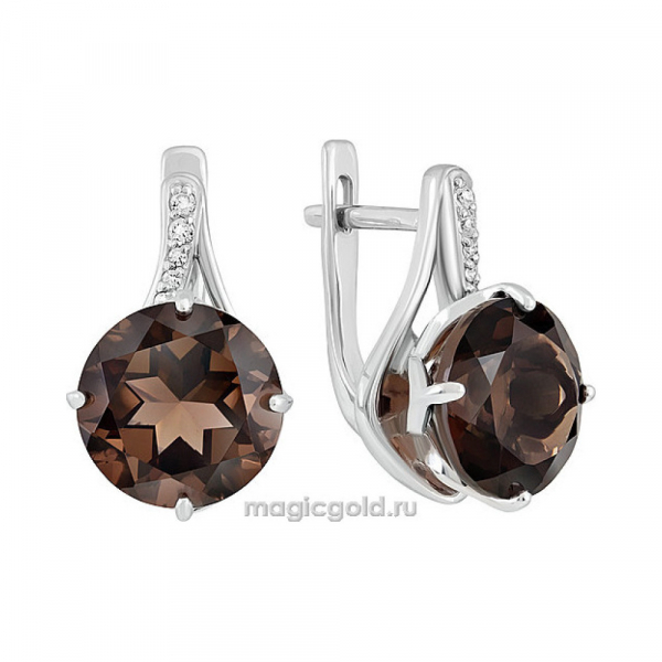 Серебряные серьги с раухтопазом и фианитом № 140170
