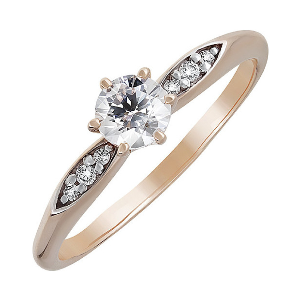 Золотое кольцо с кристаллом swarovski и фианитом № 133807