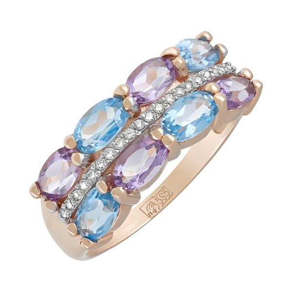 Золотое кольцо с полудрагоценными вставками и фианитом № 120865