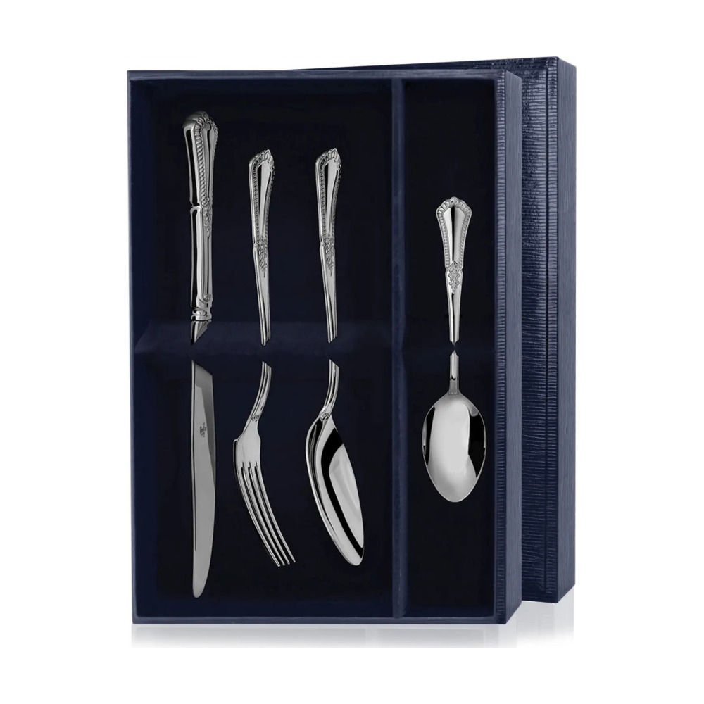 Набор десертный Фаворит: вилка, ложка, нож, чайная ложка. Набор на 1 персону. из серебра 925 пробы