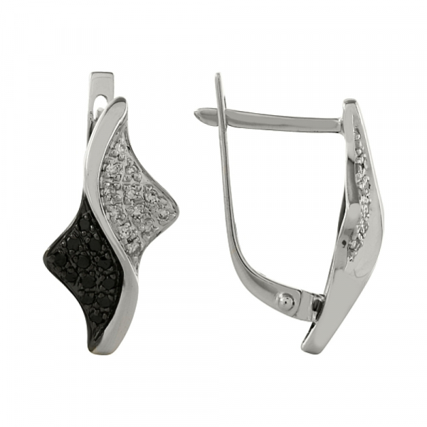 Золотые серьги с чёрными и белыми бриллиантами № 99148