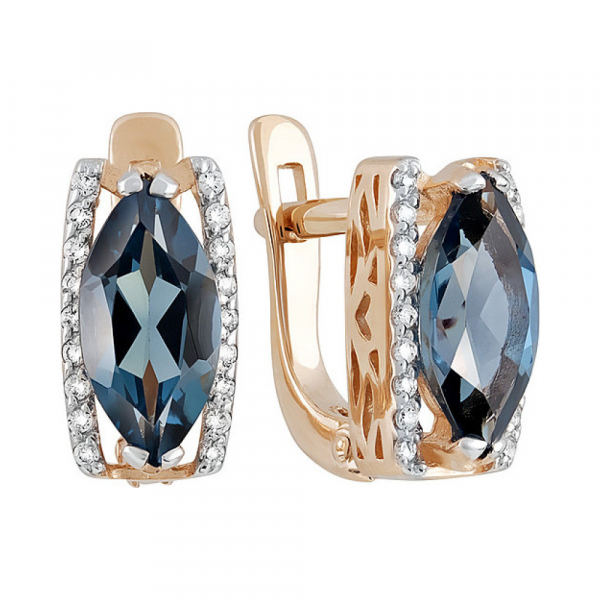 Золотые серьги с топазом и фианитом № 131885