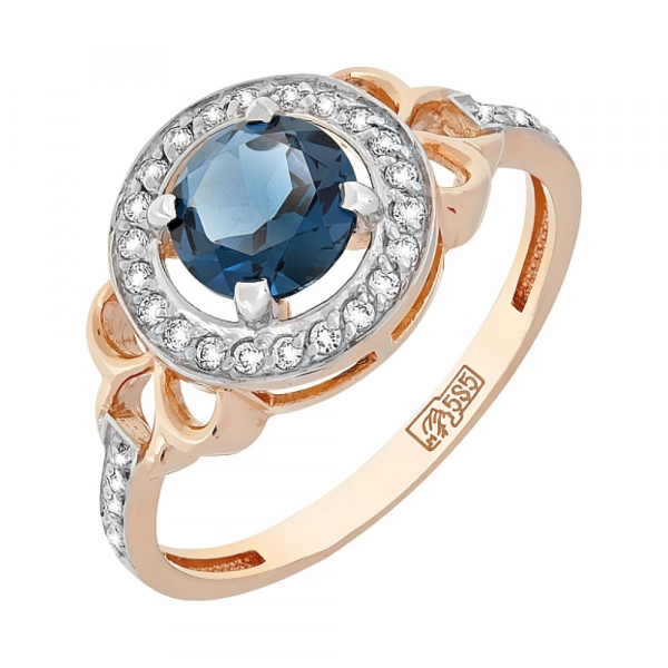 Золотое кольцо с топазом и фианитом № 117606