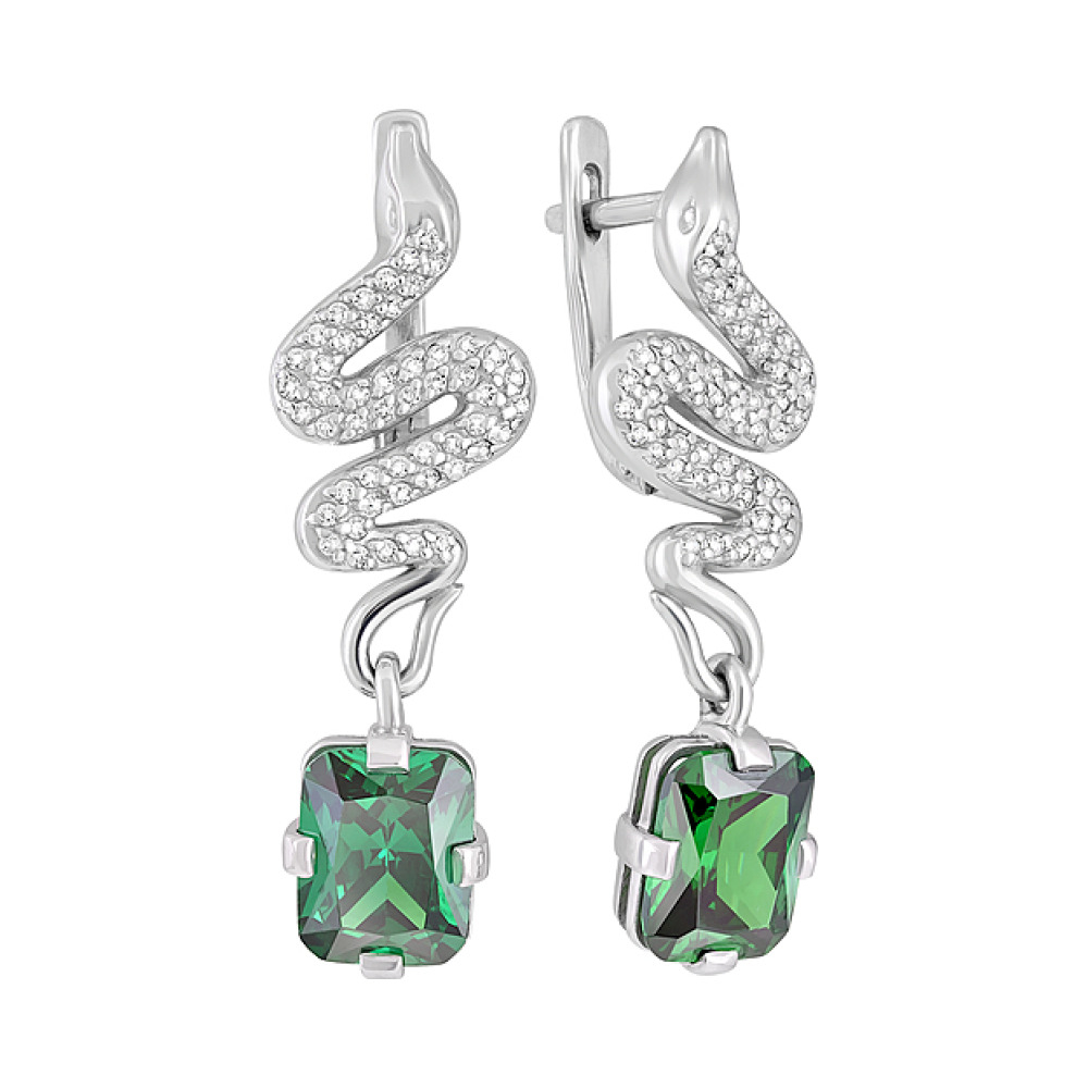 Серебряные серьги с фианитом № 128141