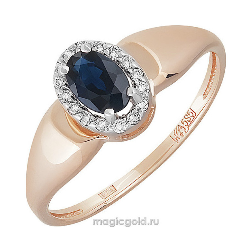 Золотое кольцо с бриллиантом и сапфиром № 159074