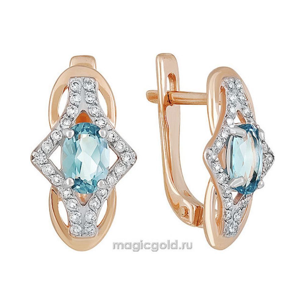 Золотые серьги с топазом и фианитом № 141381