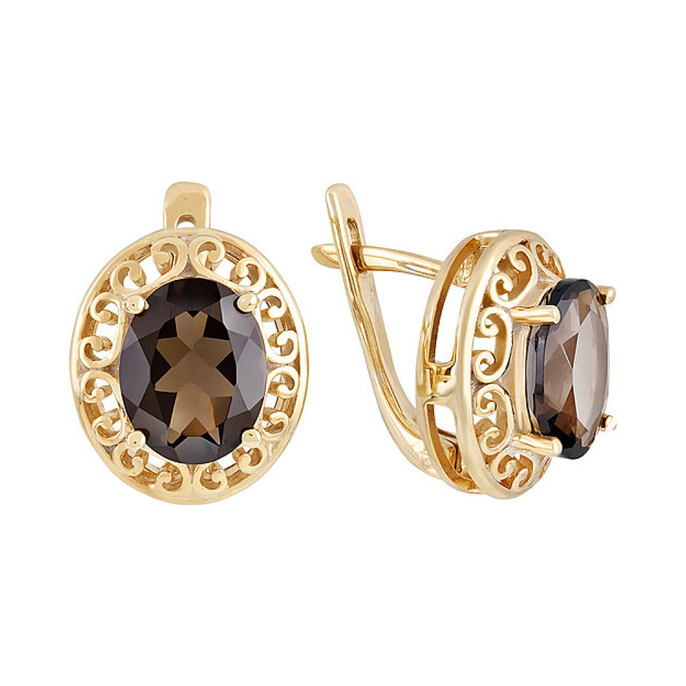 Серебряные серьги с раухтопазом и золотым покрытием № 132904