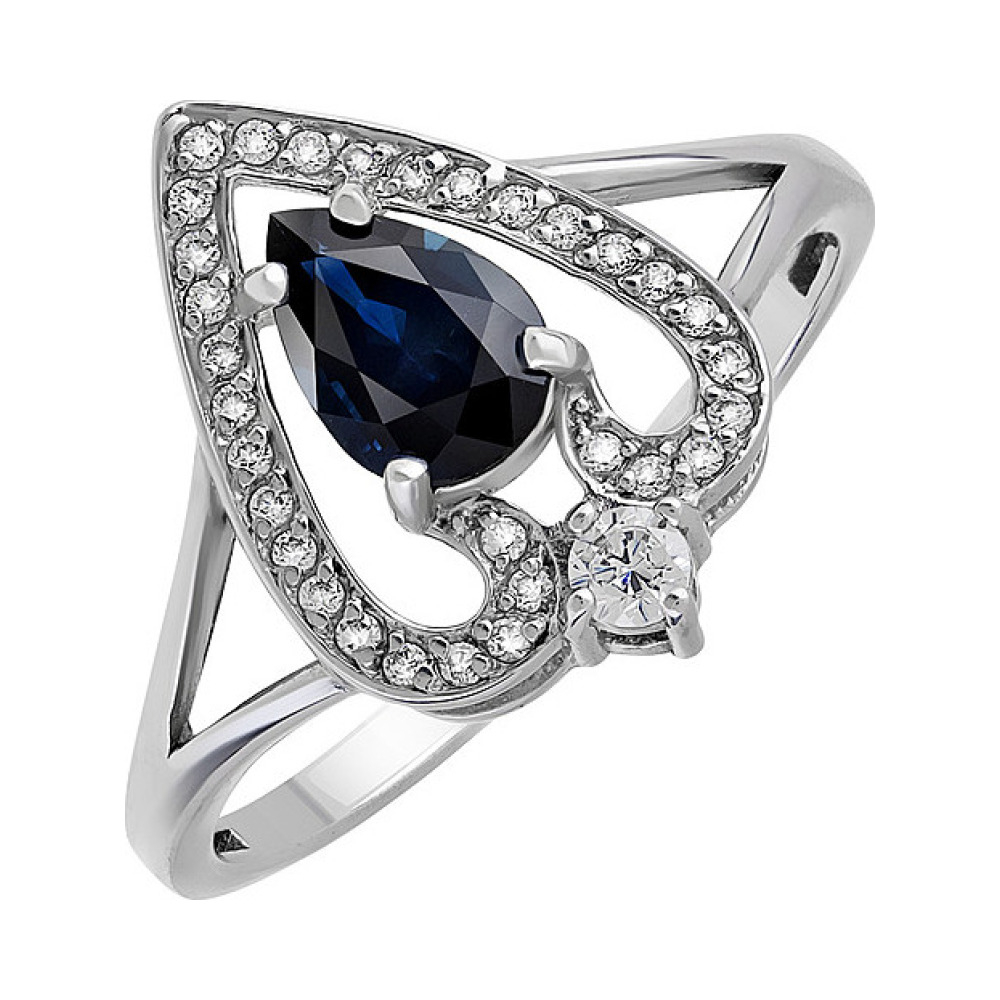 Серебряное кольцо с сапфиром и фианитом № 124150