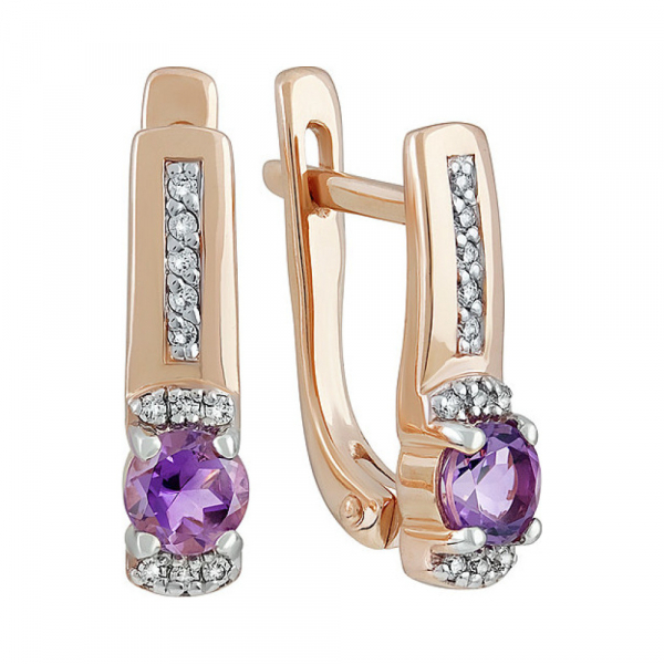Золотые серьги с аметистом и фианитом № 137728
