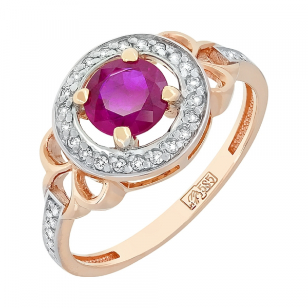 Золотое кольцо с бриллиантом и рубином № 118182