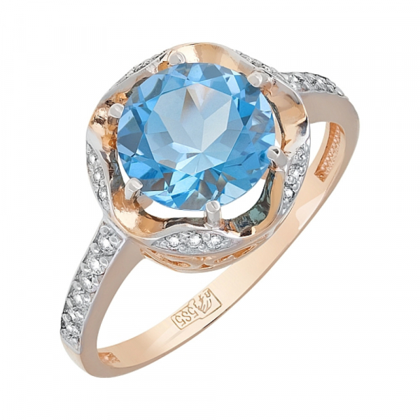 Золотое кольцо с топазом и фианитом № 119687