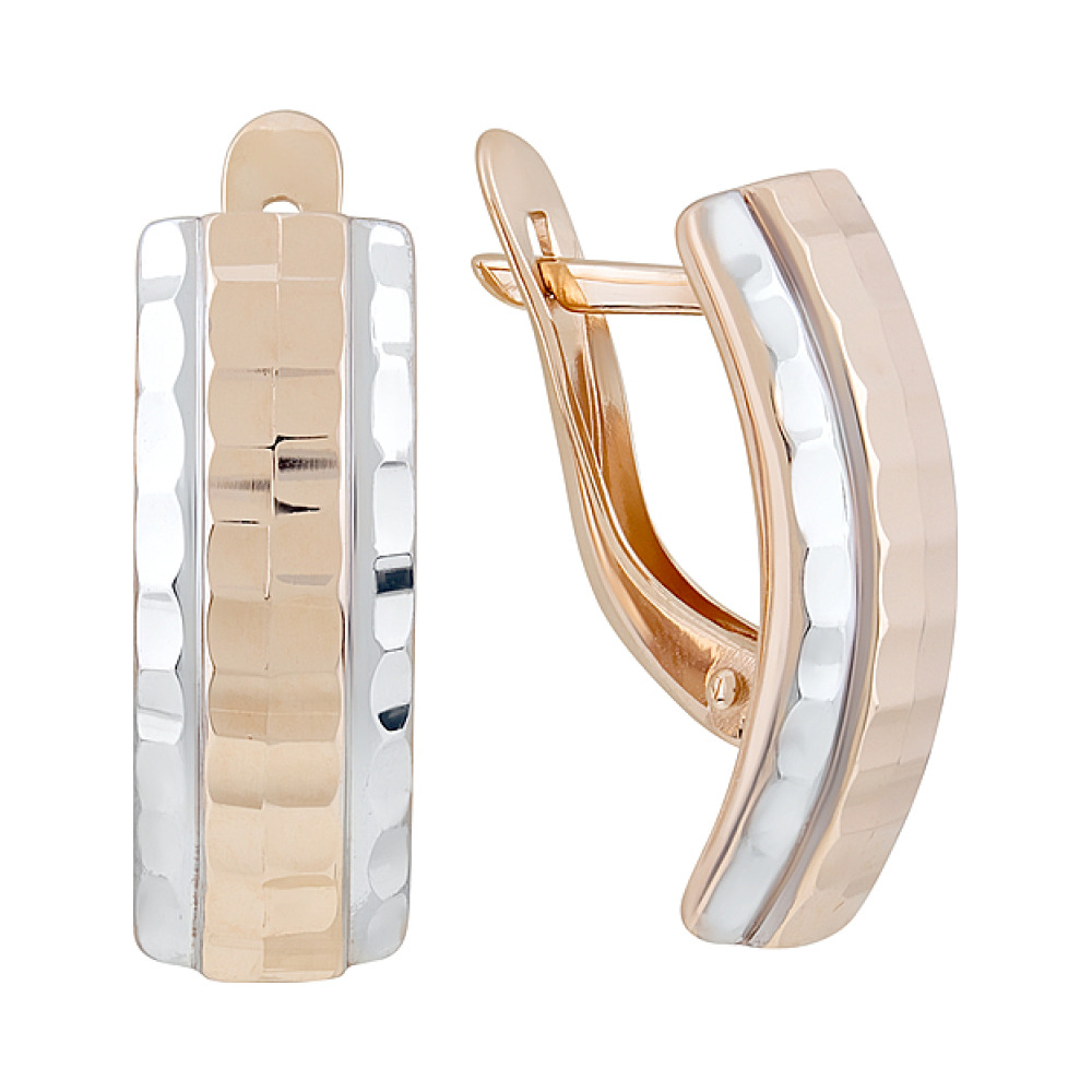 Золотые серьги без камня с алмазкой № 126735