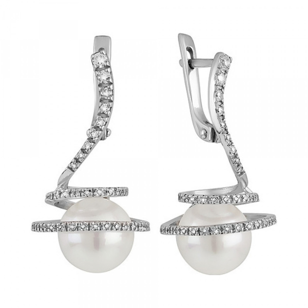 Серебряные серьги с перламутровым жемчугом и фианитом № 133381