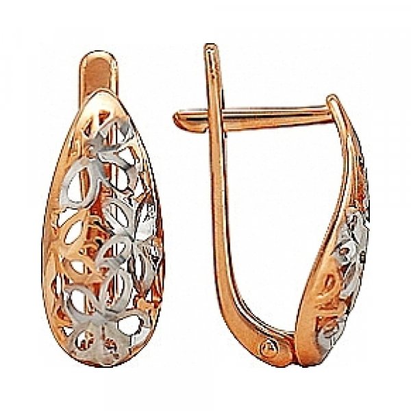 Золотые серьги без камня с алмазкой № 74878