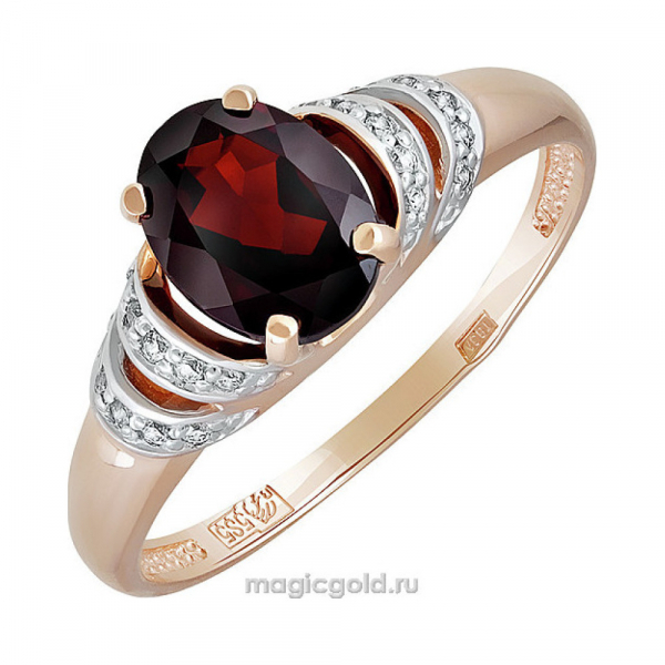 Золотое кольцо с гранатом и фианитом № 142090