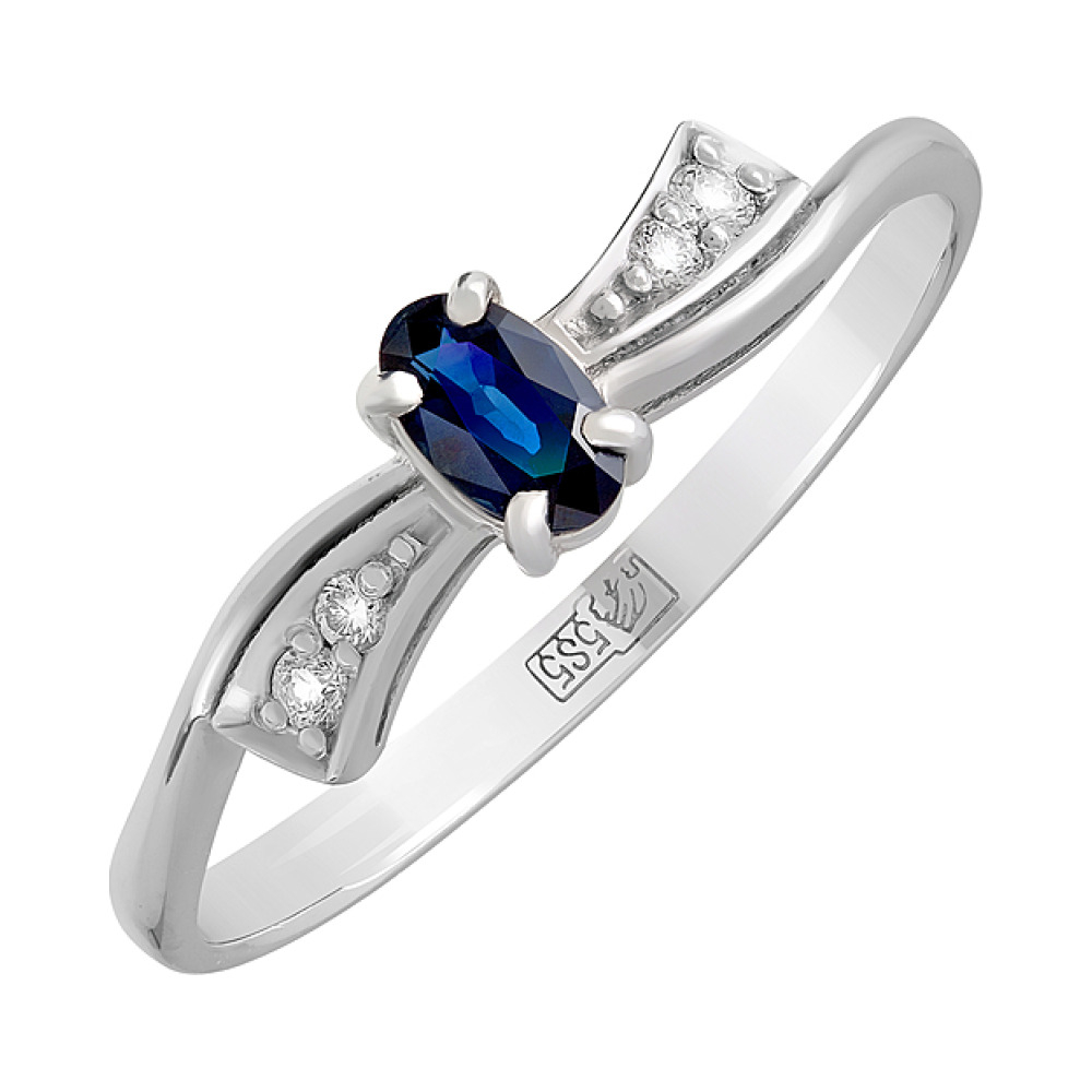 Золотое кольцо с бриллиантом и сапфиром № 83129