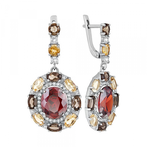 Серебряные серьги с полудрагоценными вставками, алпанитом и фианитом № 133554