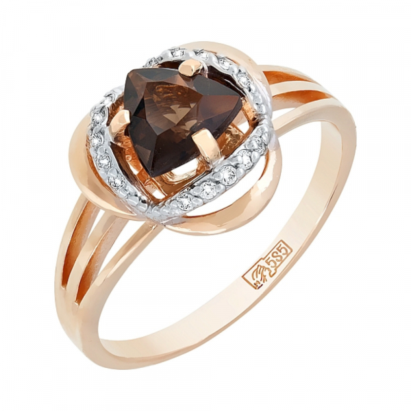 Золотое кольцо с раухтопазом и фианитом № 117815