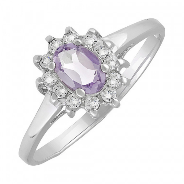 Серебряное кольцо с аметистом и фианитом № 132079