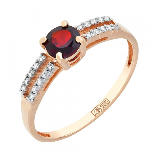 Золотое кольцо с гранатом и фианитом № 113327